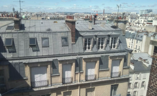 Filet anti pigeon sur des toits d'appartement parisien
